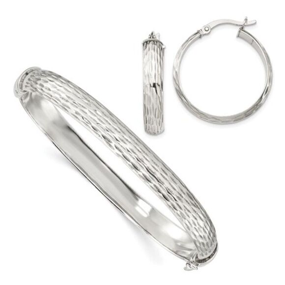 New Sterling SilverBangle and Hoop Earring Set - Picture 1 of 3